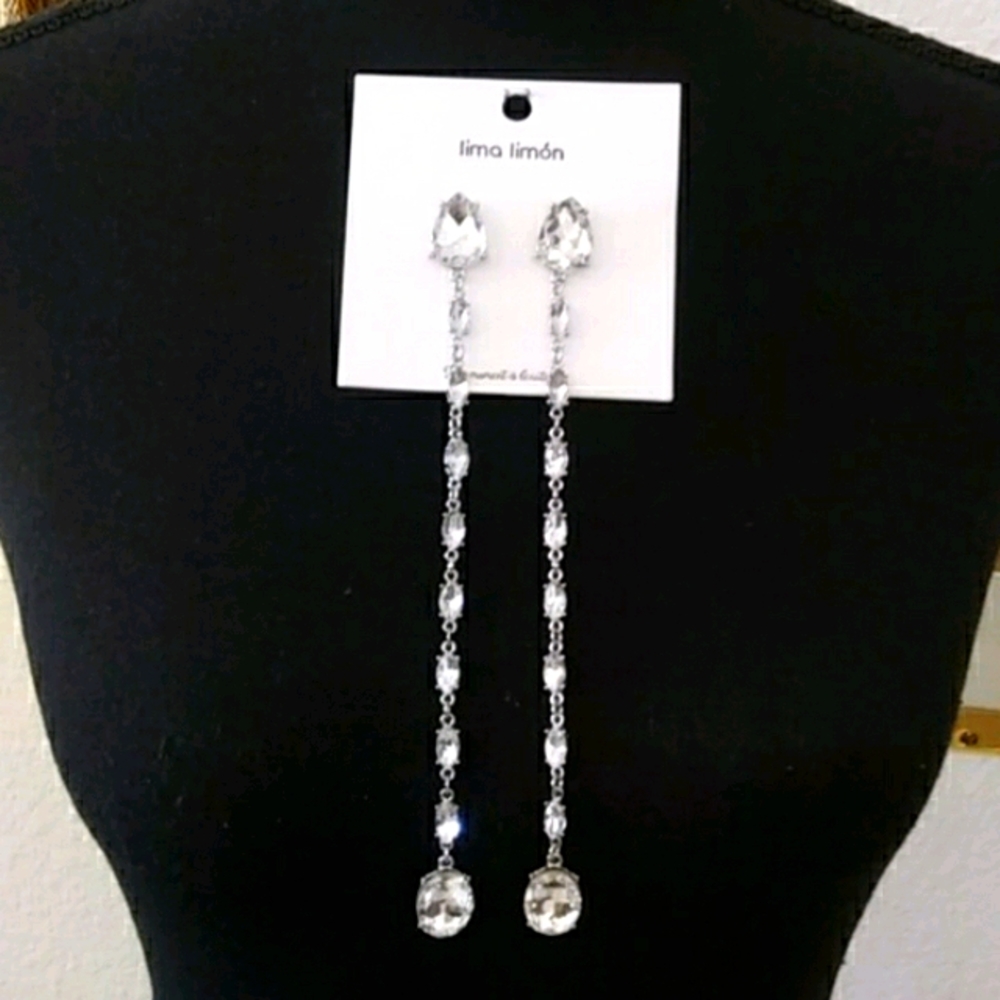 💎Lima Limon Rhinestone Long Pierced Earrings P
